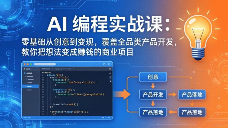AI编程实战课-第三期-5月9更新：零基础从创意到变现，覆盖全品类产品开发，把想法变成赚钱项目-小明副业导航站