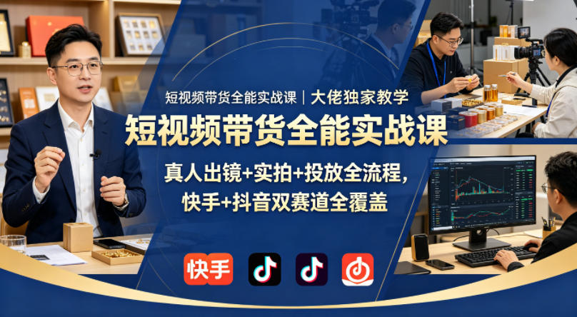 短视频带货全能实战课｜大佬独家教学，真人出镜+实拍+投放全流程，快手+抖音双赛道全覆盖-小明副业导航站