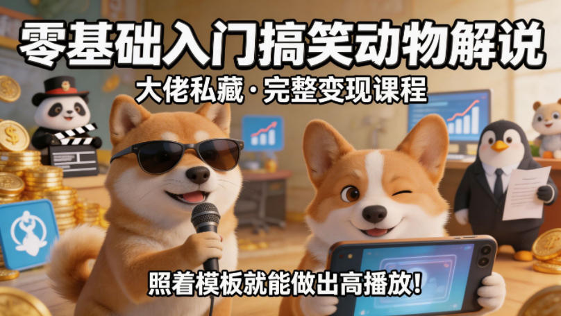 零基础入门搞笑动物解说，大佬私藏完整变现课程，照着模板就能做出高播放-小明副业导航站