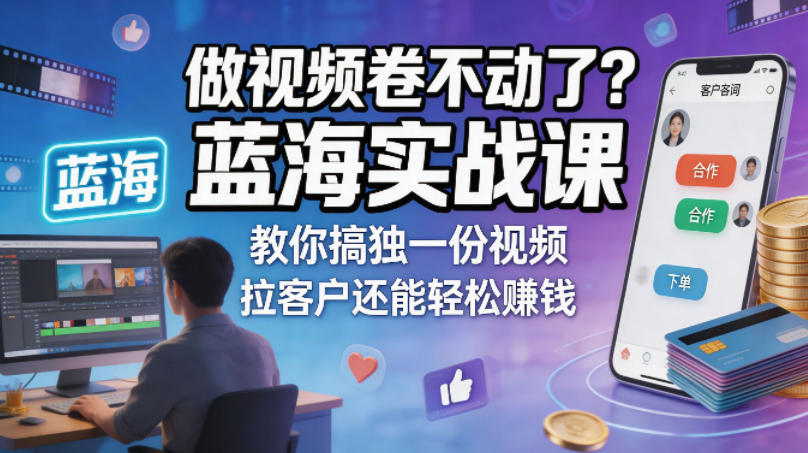 做视频卷不动了？蓝海实战课教你搞独一份视频，拉客户还能轻松賺钱！【原创双语字幕】-小明副业导航站