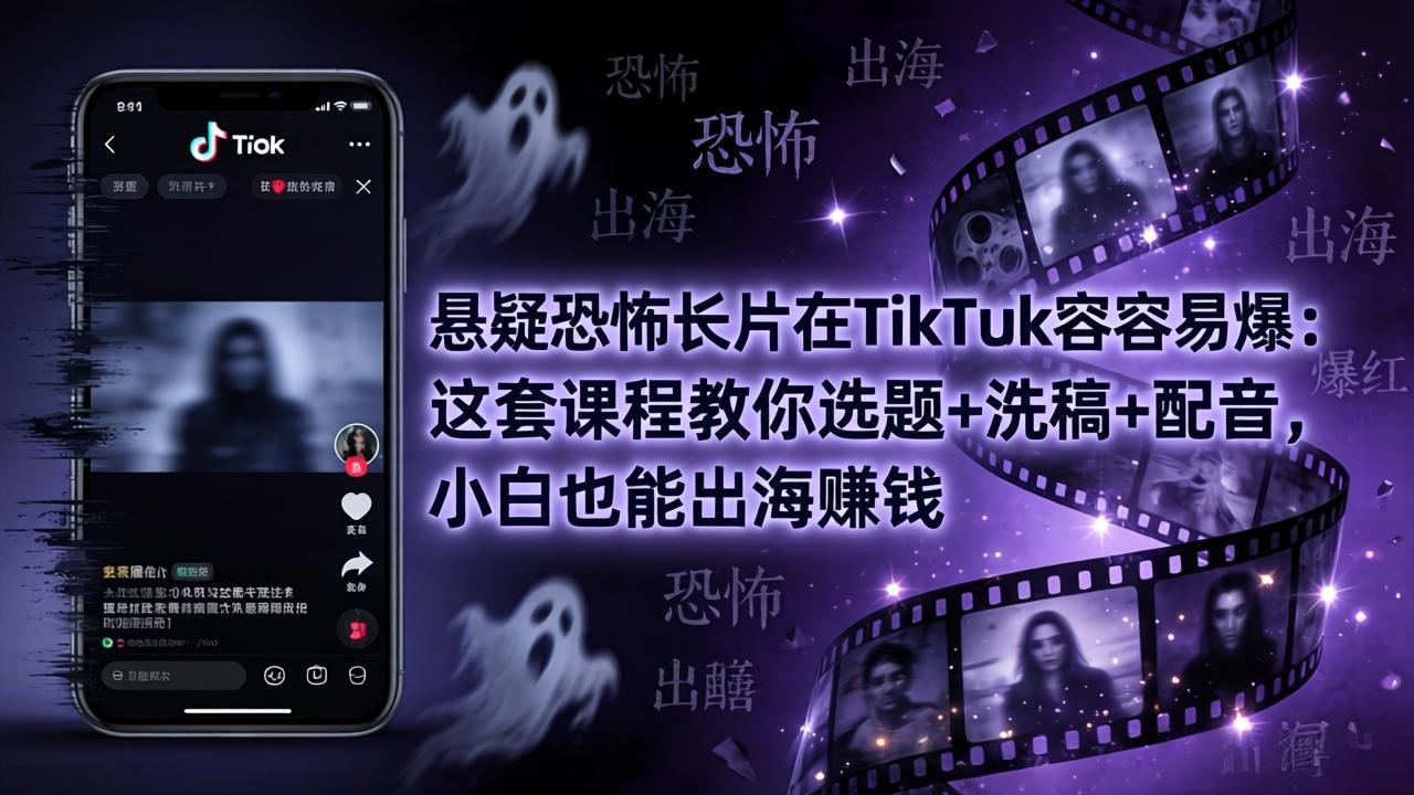 悬疑恐怖长片在TikTok最容易爆：这套课程教你选题+洗稿+配音，小白也能出海赚钱-小明副业导航站