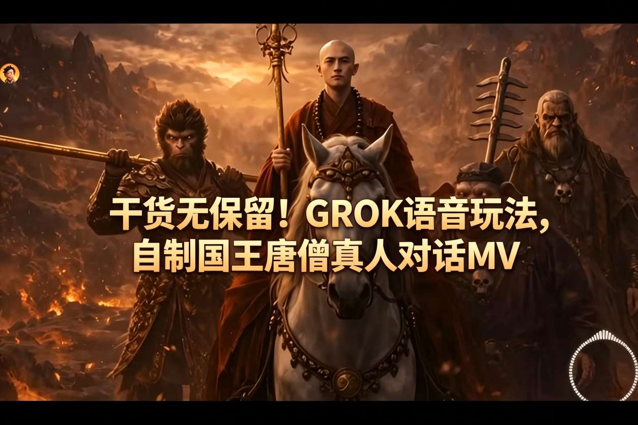 干货无保留！GROK语音玩法，自制国王唐僧真人对话MV-小明副业导航站