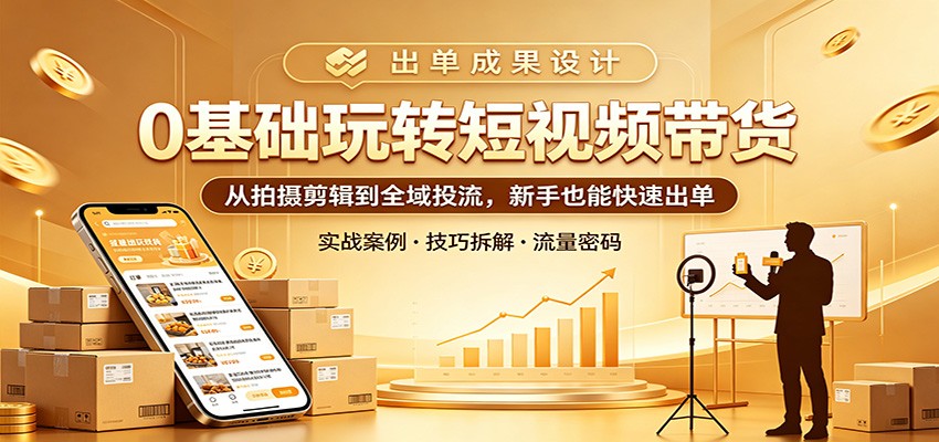 0基础玩转短视频带货：从拍摄剪辑到全域投流，新手也能快速出单-小明副业导航站