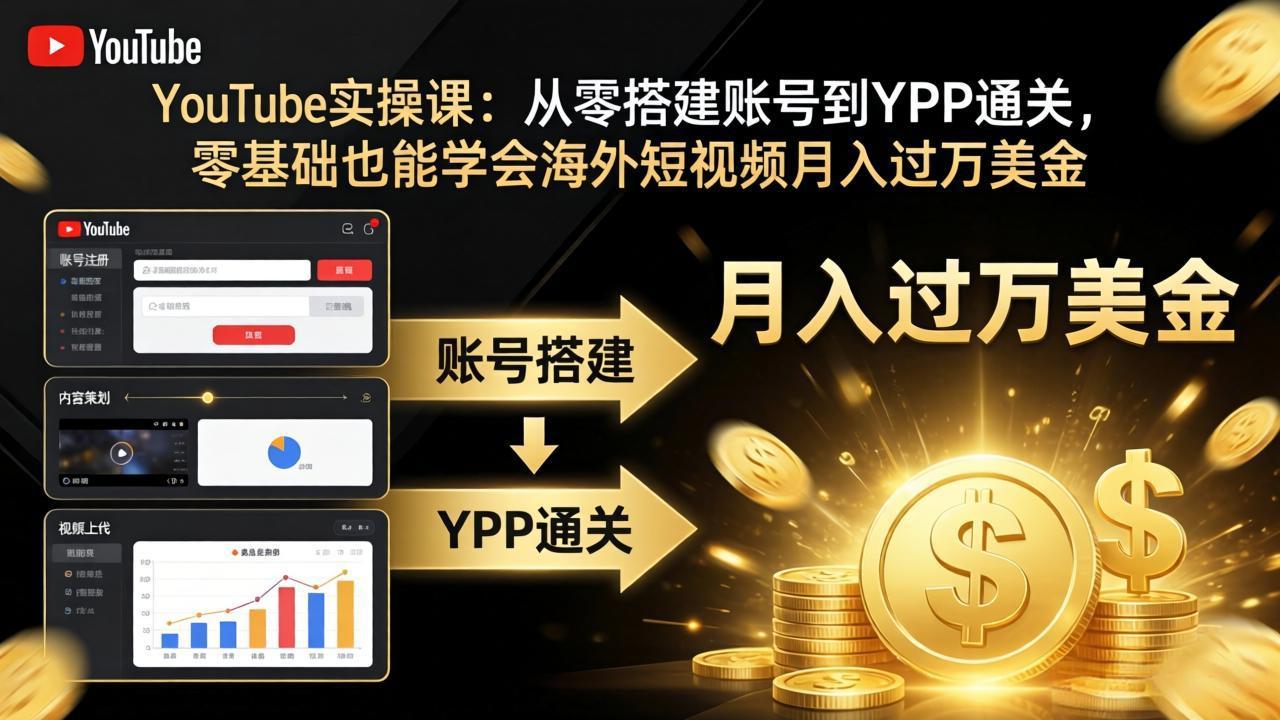 YouTube实操课：从零搭建账号到YPP通关，零基础也能学会海外短视频月入过万美金-小明副业导航站