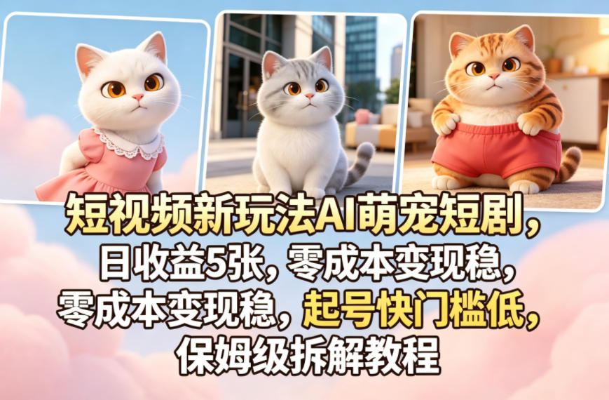 短视频新玩法AI萌宠短剧，日收益5张，零成本变现稳，起号快门槛低，保姆级拆解教程-小明副业导航站