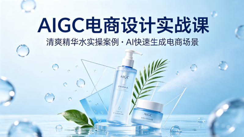 AIGC电商设计实战课，以清爽精华水为实操案例，教你用AI快速生成电商场景-小明副业导航站