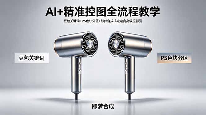 AI+精准控图全流程教学 豆包关键词+PS色块分区+即梦合成搞定电商高级摄影图-小明副业导航站