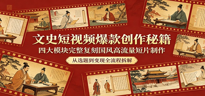 文史短视频爆款创作秘籍：四大模块完整复刻国风高流量短片制作-小明副业导航站