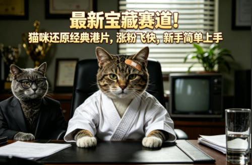 最新宝藏赛道！猫咪还原经典港片，涨粉飞快，新手简单上手-小明副业导航站