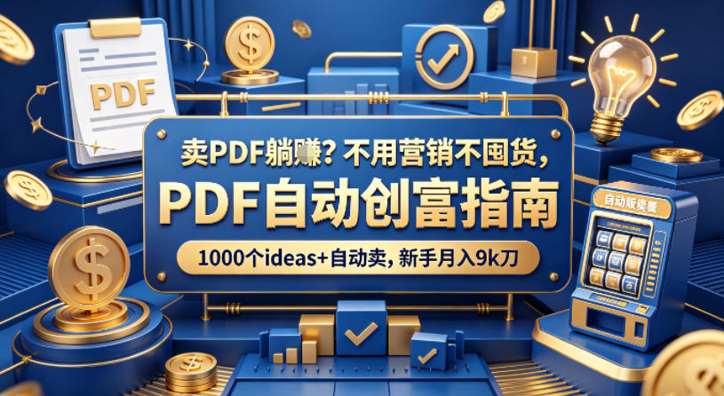 卖PDF躺賺？不用营销不囤货，PDF自动创富指南，1000个ideas+自动卖，新手月入9k刀【原创双语字幕】-小明副业导航站