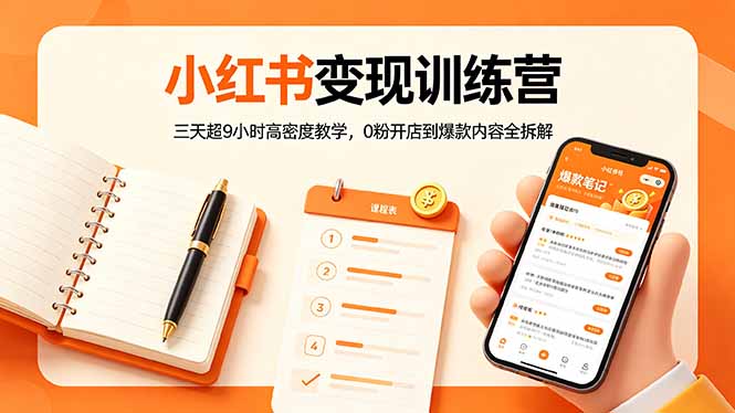 小红书变现训练营：三天超9小时高密度教学，0粉开店到爆款内容全拆解-小明副业导航站
