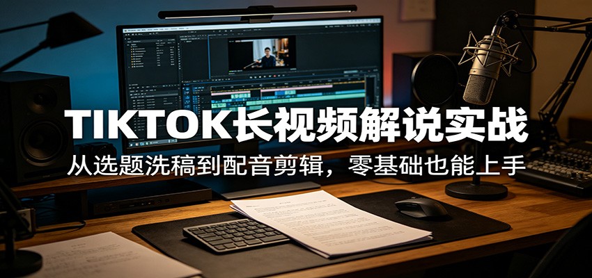 TIKTOK长视频解说实战：从选题洗稿到配音剪辑，零基础也能上手-小明副业导航站
