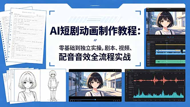 AI短剧动画制作教程：零基础到独立实操，剧本、视频、配音音效全流程实战-小明副业导航站