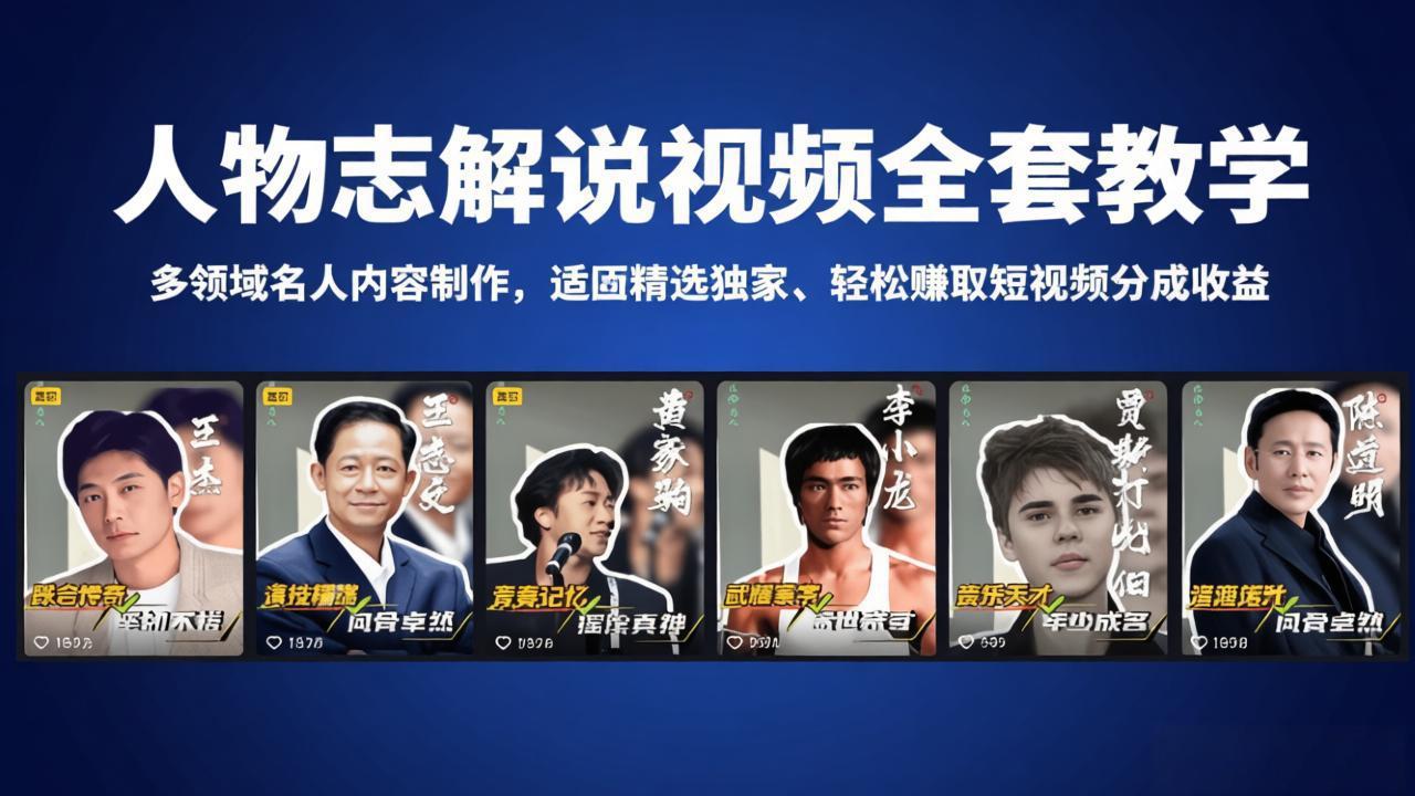 人物志解说视频全套教学，多领域名人内容制作，适配精选独家，轻松赚取短视频分成收益-小明副业导航站