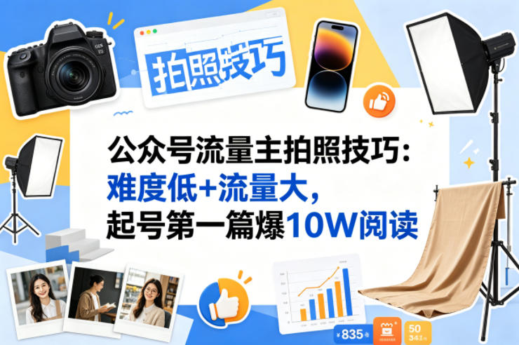 公众号流量主之拍照技巧赛道，难度低+流量大，起号第一篇就爆了10w阅读-小明副业导航站