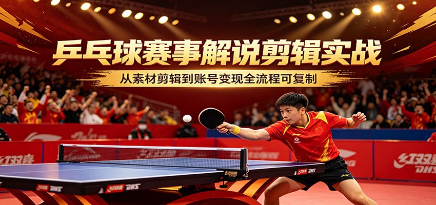乒乓球赛事解说剪辑实战，从素材剪辑到账号变现全流程可复制-小明副业导航站