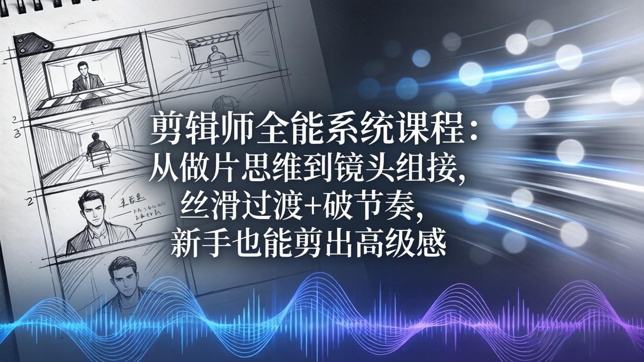 剪辑师全能系统课程：从做片思维到镜头组接，丝滑过渡+破节奏，新手也能剪出高级感-小明副业导航站