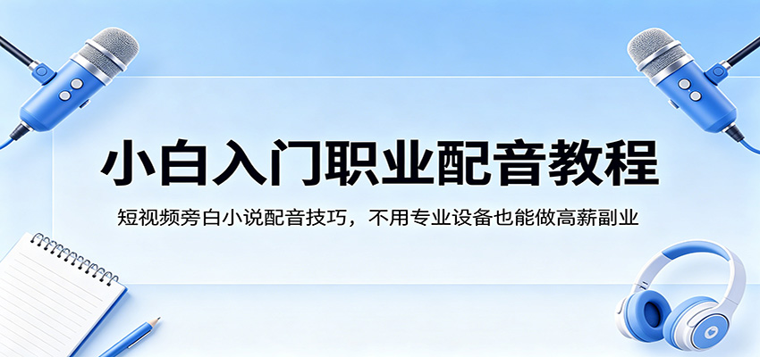 小白入门职业配音教程，短视频旁白小说配音技巧，不用专业设备也能做高薪副业-小明副业导航站