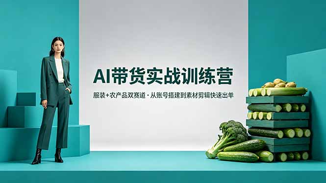 AI带货实战训练营，服装+农产品双赛道，从账号搭建到素材剪辑快速出单-小明副业导航站