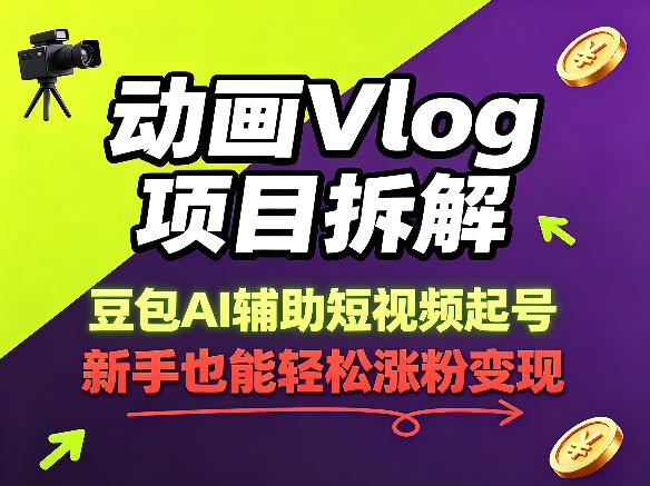 动画Vlog项目拆解，豆包AI辅助短视频起号，新手也能轻松涨粉，43条作品涨粉8.3W-小明副业导航站