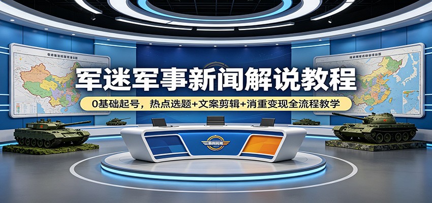 军迷军事新闻解说教程：0基础起号，热点选题+文案剪辑+消重变现全流程教学-小明副业导航站