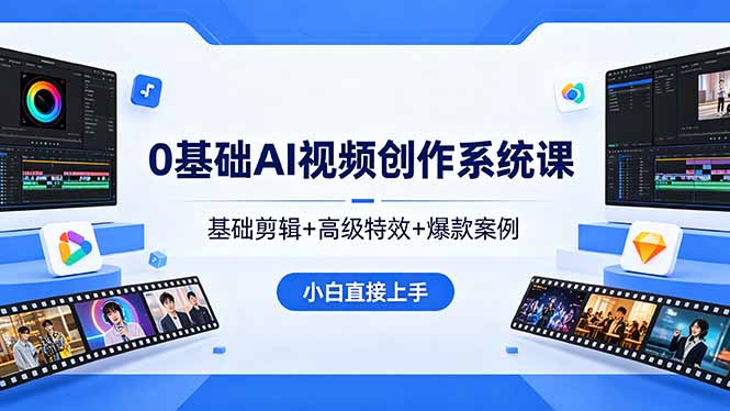 0基础AI视频创作系统课，基础剪辑+高级特效+爆款案例，小白直接上手-小明副业导航站