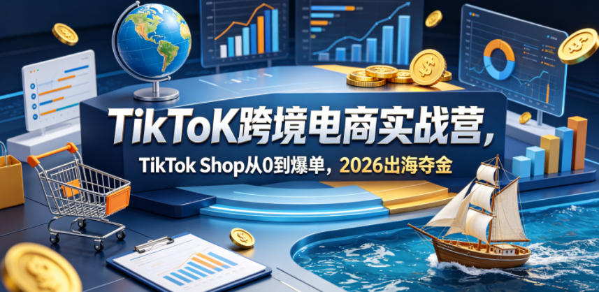 TikToK跨境电商实战营，TikTok Shop从0到爆单，2026出海夺金-小明副业导航站