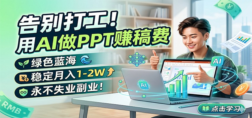 告别打工！用AI做PPT赚稿费，绿色蓝海，稳定月入1-2W，永不失业副业！-小明副业导航站