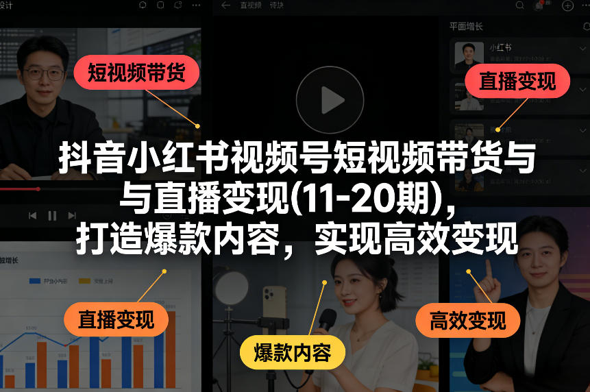 抖音小红书视频号短视频带货与直播变现(10-21期)，打造爆款内容，实现高效变现(更新05月08日)-小明副业导航站