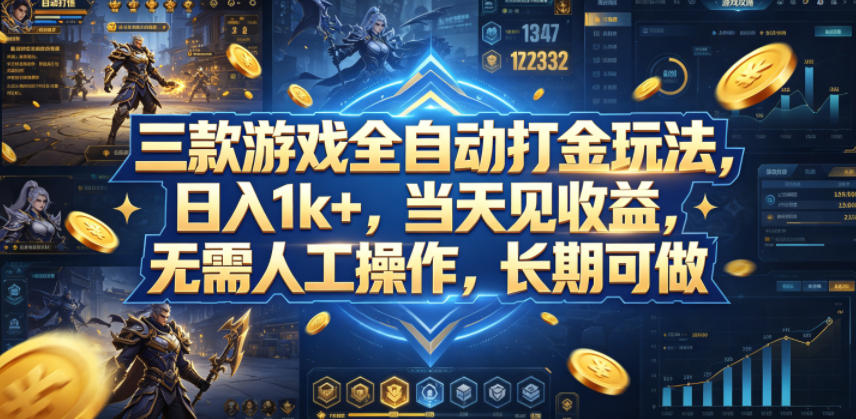 三款游戏全自动打金玩法，日入1k+，当天见收益，无需人工操作，长期可做【揭秘】-小明副业导航站
