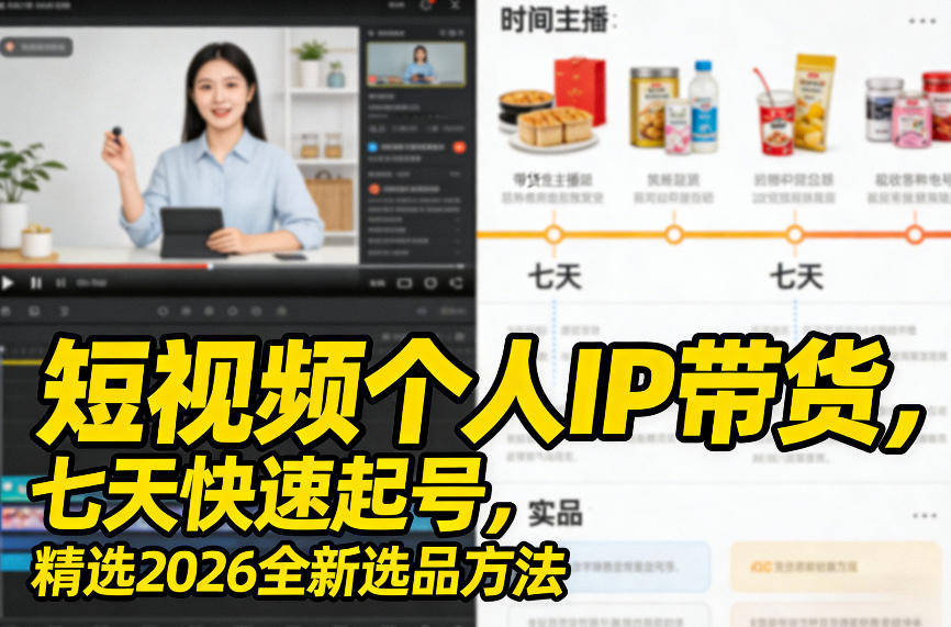 短视频个人IP带货,七天快速起号,精选2026全新选品方法-小明副业导航站