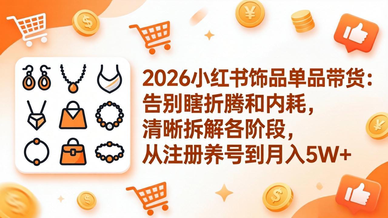 2026小红书饰品单品带货：告别瞎折腾和内耗，清晰拆解各阶段，从注册养号到月入5W+-小明副业导航站