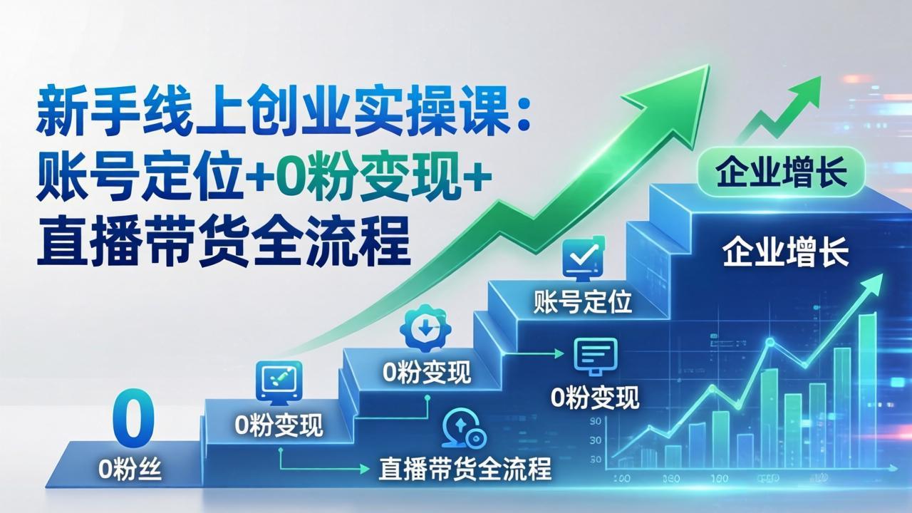 新手线上创业实操课：账号定位+0粉变现+直播带货全流程，企业用户增长一步到位-小明副业导航站