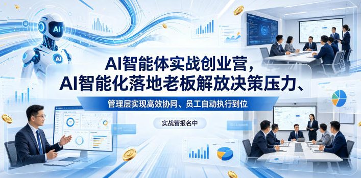 AI智能体实战创业营26年4月23-25号线下课，AI智能化落地老板解放决策压力、管理层实现高效协同、员工自动执行到位-小明副业导航站