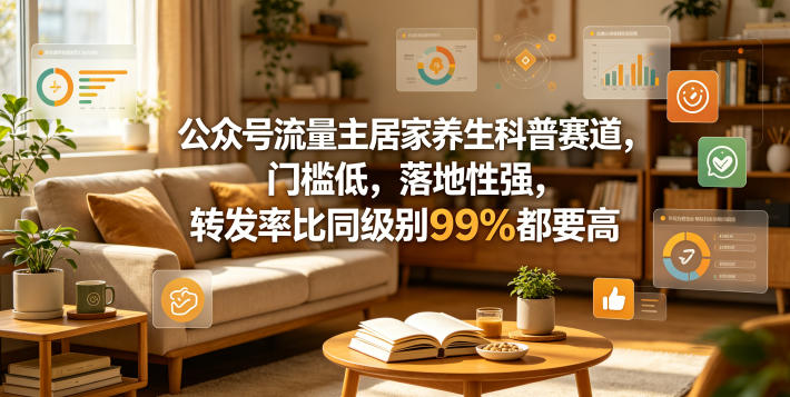 公众号流量主居家养生科普赛道，门槛低，落地性强，转发率比同级别99％都要高-小明副业导航站