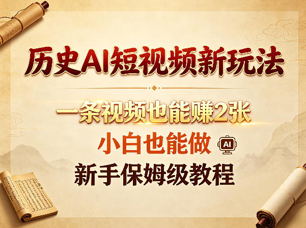 历史AI短视频新玩法，一条视频也能賺2张，小白也能做，新手保姆级教程-小明副业导航站