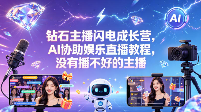 钻石主播闪电成长营，Al协助娱乐直播教程，没有播不好的主播-小明副业导航站