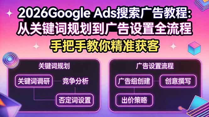 2026Google Ads搜索广告教程：从关键词规划到广告设置全流程，手把手教你精准获客-小明副业导航站