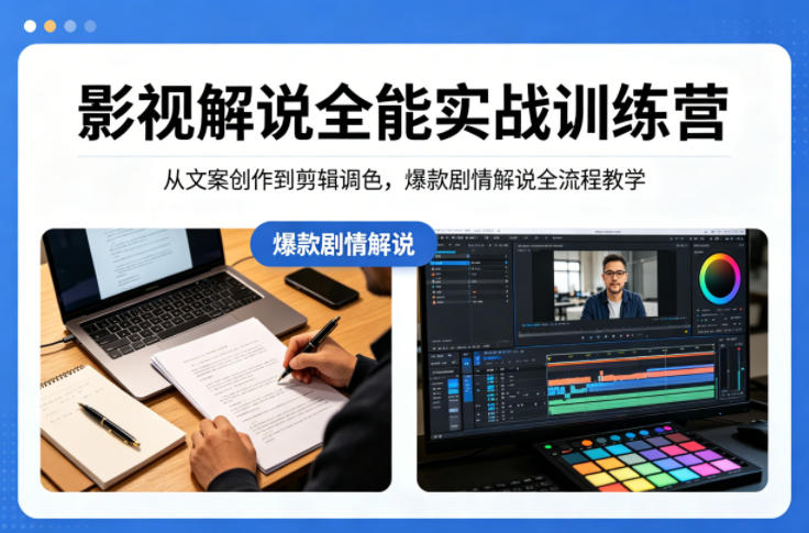 影视解说全能实战训练营：从文案创作到剪辑调色，爆款剧情解说全流程教学-小明副业导航站