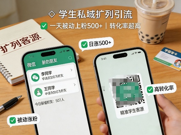 学生私域扩列引流，一天被动上粉500+，转化率超高-小明副业导航站