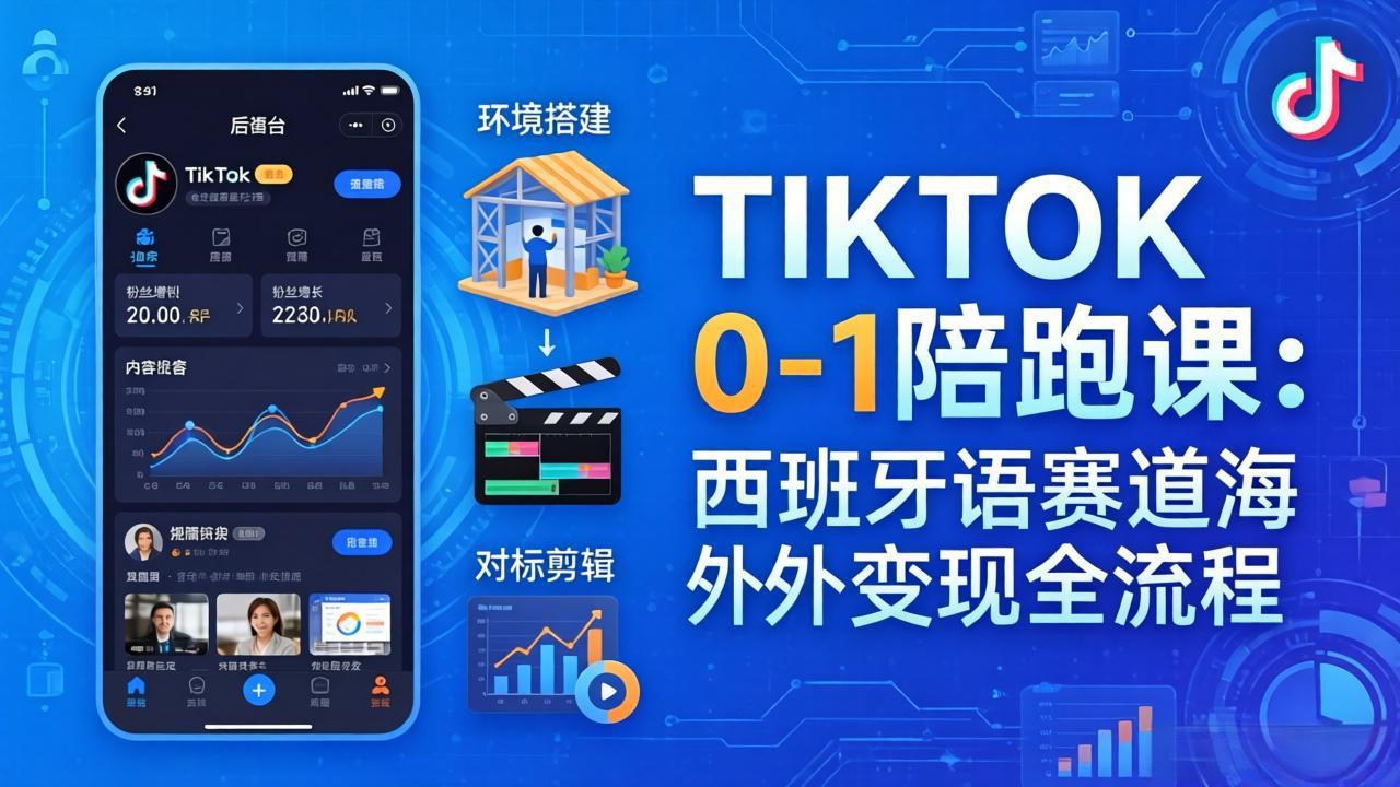 TIKTOK 0-1 陪跑课：从环境搭建到刷对标剪辑，西班牙语赛道海外变现全流程-小明副业导航站