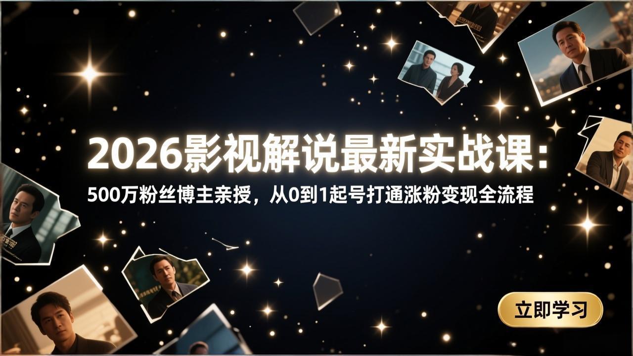 2026影视解说最新实战课:500万粉丝博主亲授,从0到1起号打通涨粉变现全流程-小明副业导航站
