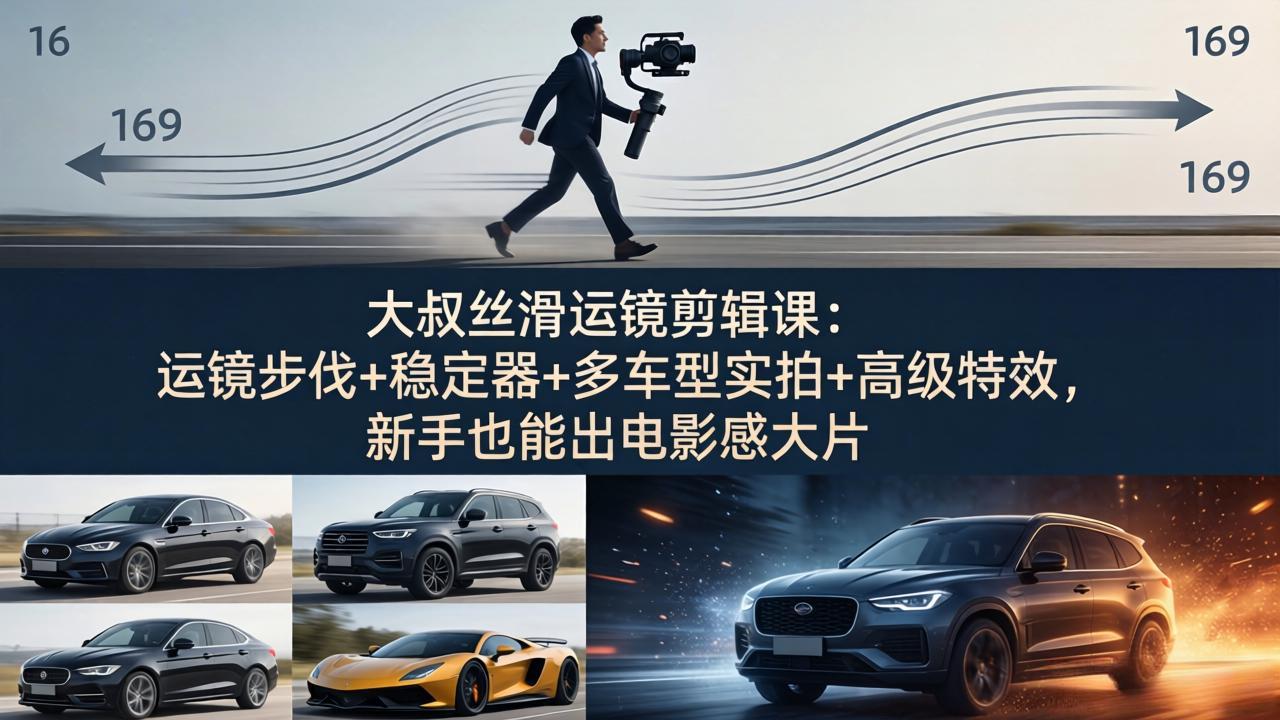 大叔丝滑运镜剪辑课：运镜步伐+稳定器+多车型实拍+高级特效，新手也能出电影感大片-小明副业导航站