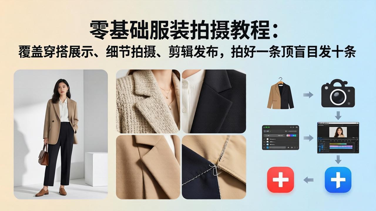 零基础服装拍摄教程：覆盖穿搭展示、细节拍摄、剪辑发布，拍好一条顶盲目发十条-小明副业导航站