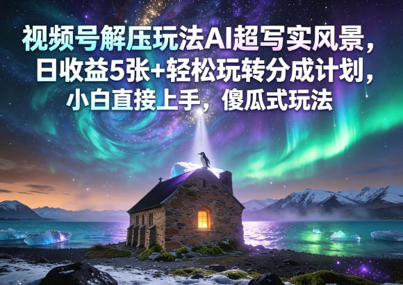 视频号解压玩法AI超写实风景，日收益5张+轻松玩转分成计划，小白直接上手，傻瓜式玩法-小明副业导航站