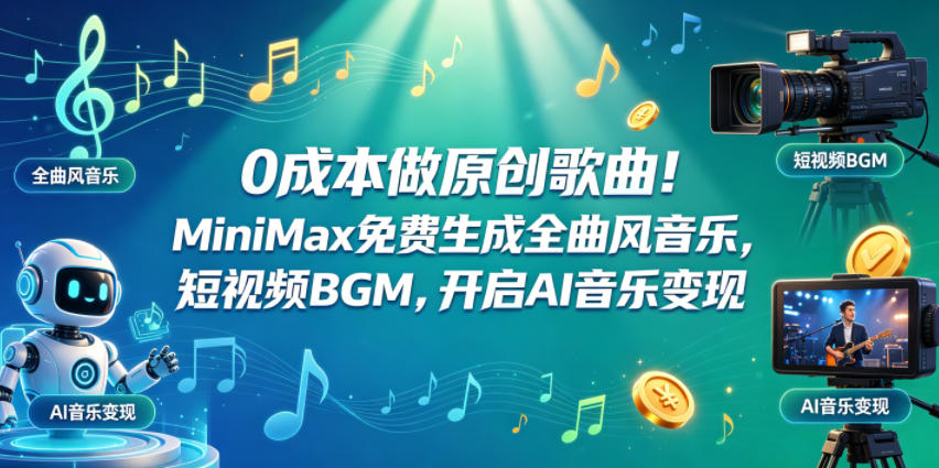 0成本做原创歌曲！MiniMax免费生成全曲风音乐，短视频BGM，开启AI音乐变现-小明副业导航站