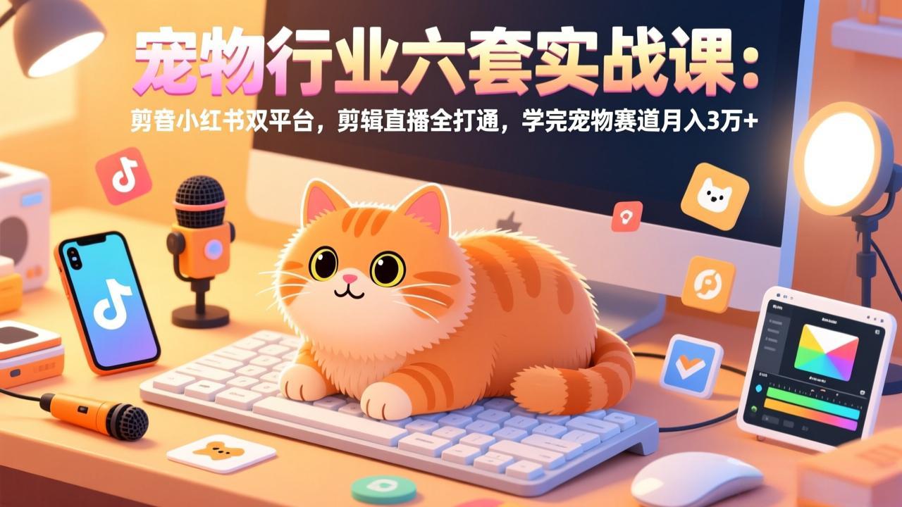 宠物行业六套实战课：抖音小红书双平台，剪辑直播全打通，学完宠物赛道月入3万+-小明副业导航站