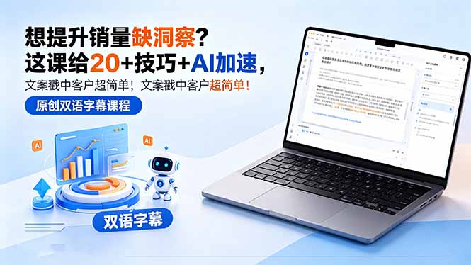 想提升销量缺洞察?这课给 20 + 技巧 + AI 加速,文案戳中客户超简单!【原创双语字幕】-小明副业导航站