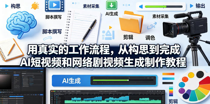 用真实的工作流程，从构思到完成AI短视频和网络剧视频生成制作教程-中英字幕-小明副业导航站