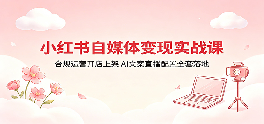 小红书自媒体变现实战课：合规运营开店上架，AI文案直播配置全套落地-小明副业导航站